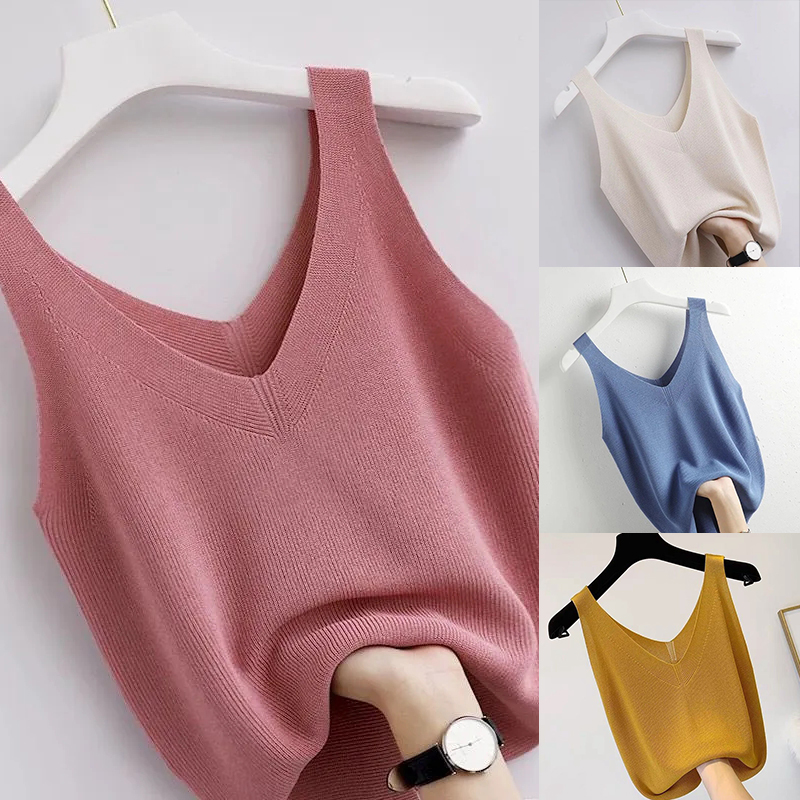 Summer Zara - Örgü Vintage Tank Top V Yaka